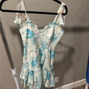 LoveShackFancy Blue and White Floral Dress